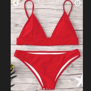 Red Dainty triangle High waist bikini